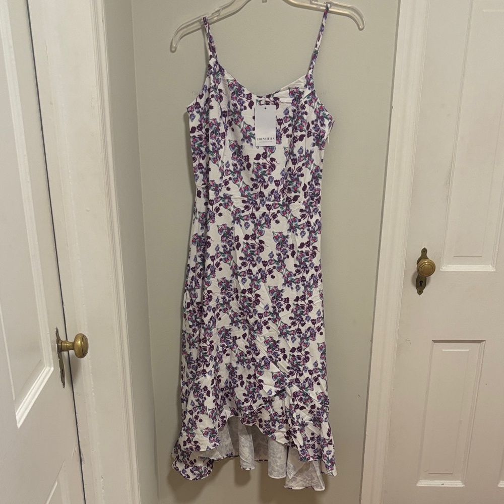 Elegant High-Low Floral Dress in Purple and White